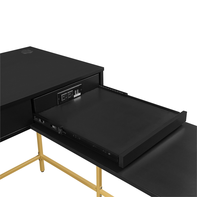 Modern Life Black L Desk Charger Drawer with Gold Metal Legs