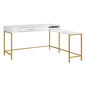 modern life white l desk charger drawer with gold metal legs