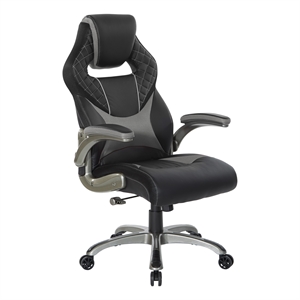 oversite gaming chair in faux leather in black with gray accents