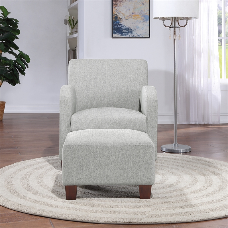 Aiden Chair & Ottoman Herringbone Smoke Gray Fabric with Medium Espresso Legs