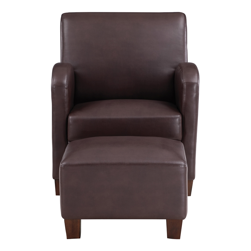 Aiden Chair & Ottoman Cocoa Brown Faux Leather with Medium Espresso Legs