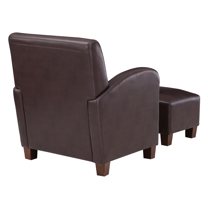 Aiden Chair & Ottoman Cocoa Brown Faux Leather with Medium Espresso Legs