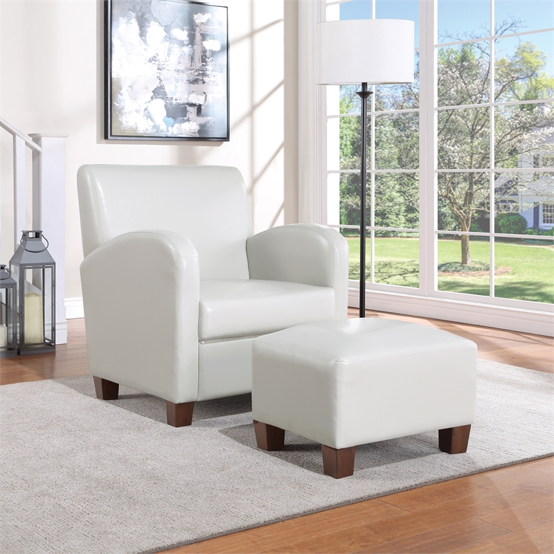 Aiden Chair & Ottoman Cream Faux Leather with Medium Espresso Legs