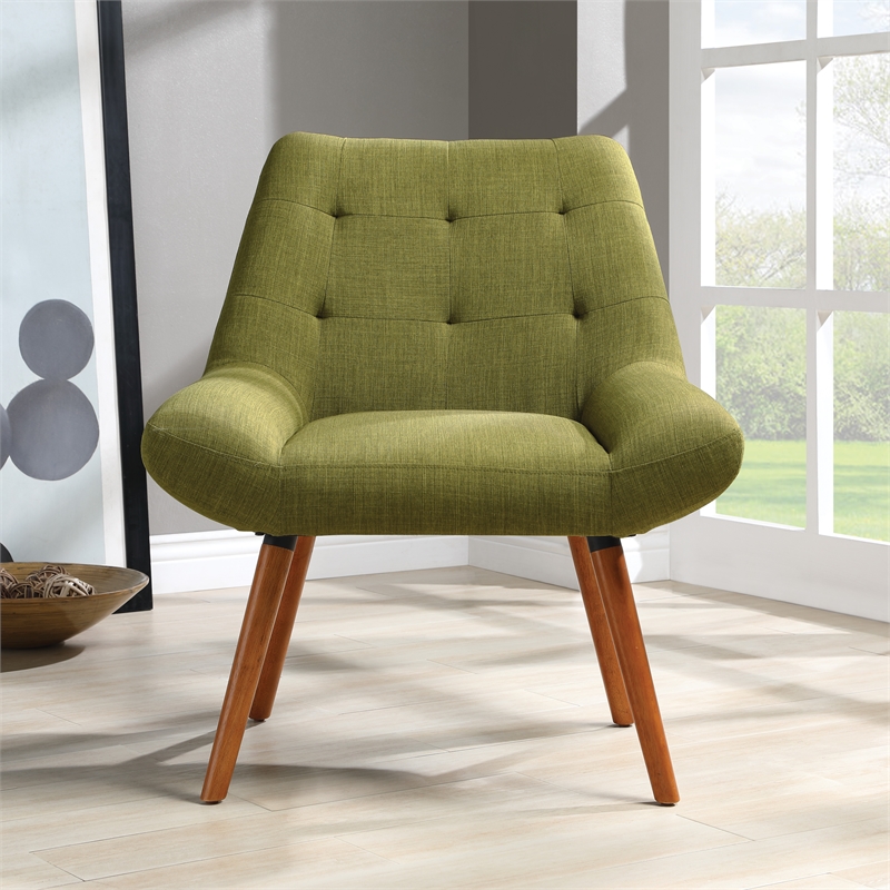 Calico Accent Chair in Green Fabric with Amber Legs