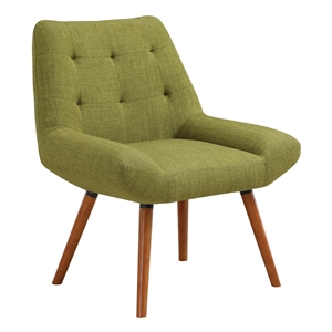 calico accent chair in green fabric with amber legs