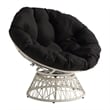 Papasan Chair with Black Round Fabric Pillow Cushion and Cream Wicker Weave