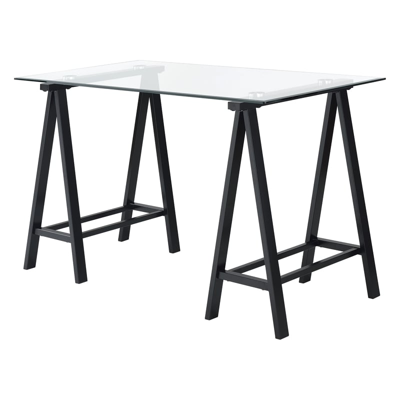 Middleton Writing Desk with Clear Glass Top and Black Base