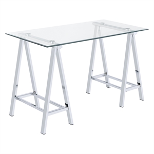 middleton writing desk with clear glass top and chrome base