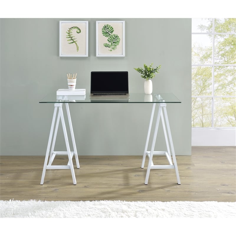 Middleton Writing Desk with Clear Glass Top and White Base