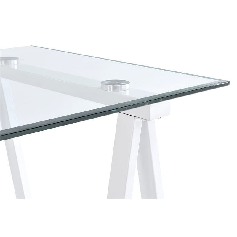 Middleton Writing Desk with Clear Glass Top and White Base