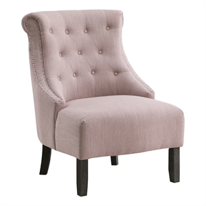 evelyn tufted chair in blush purple fabric with gray wash legs