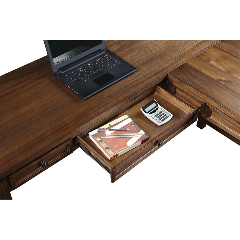 Baton Rouge L-Shape Desk in Brushed Walnut Finish in Engineered Wood