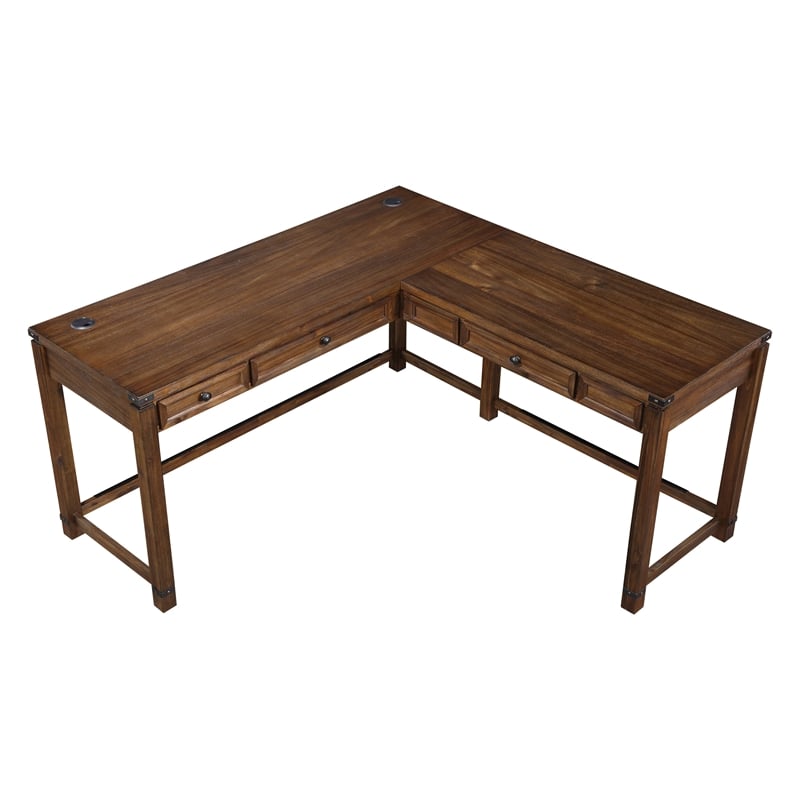 Baton Rouge L-Shape Desk in Brushed Walnut Finish in Engineered Wood