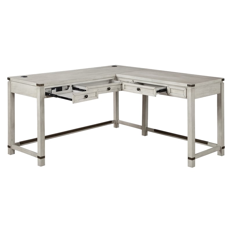 Baton Rouge L-Shape Desk in Champagne Oak Finish Engineered Wood