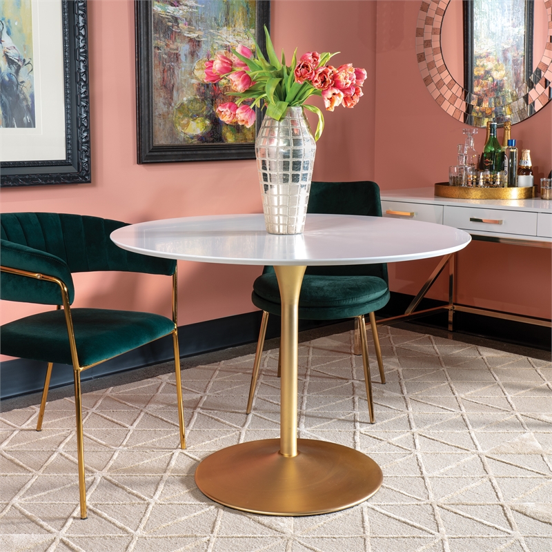 OSP Home Furnishings Flower Dining Table with White Top and Brass Metal Base