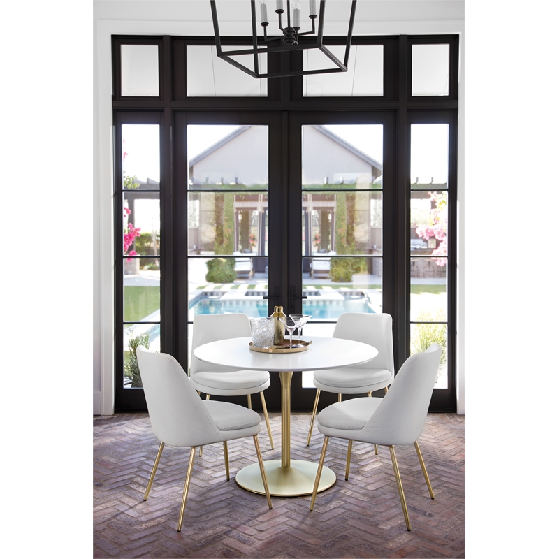 OSP Home Furnishings Flower Dining Table with White Top and Brass Metal Base