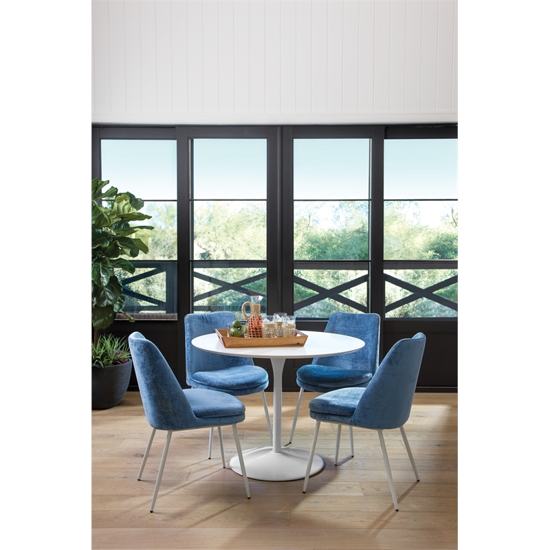 OSP Home Furnishings Flower Dining Table with White Top and Metal Steel Base