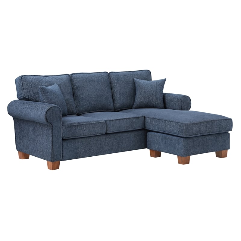 Rylee Rolled Arm Sectional In Navy Fabric With Pillows And Coffee Legs   2211301 L 