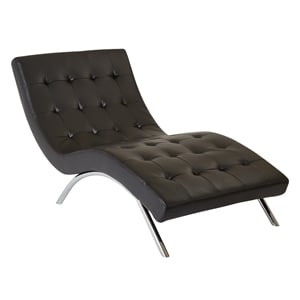 blake tufted chaise in black faux leather with chrome k/d base