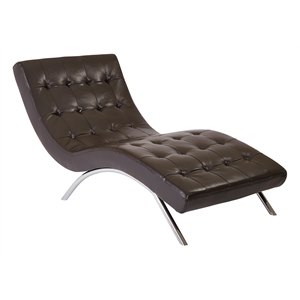 blake tufted chaise in espresso faux leather with chrome k/d base