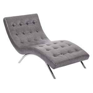blake tufted chaise in pewter faux leather with chrome k/d base