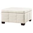 Detour Strap Square Storage Ottoman in Linen White Fabric