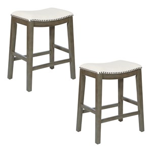 Saddle Stool 24&quot in Beige Fabric and Antique Grey Base and Linen Fabric 2-Pack