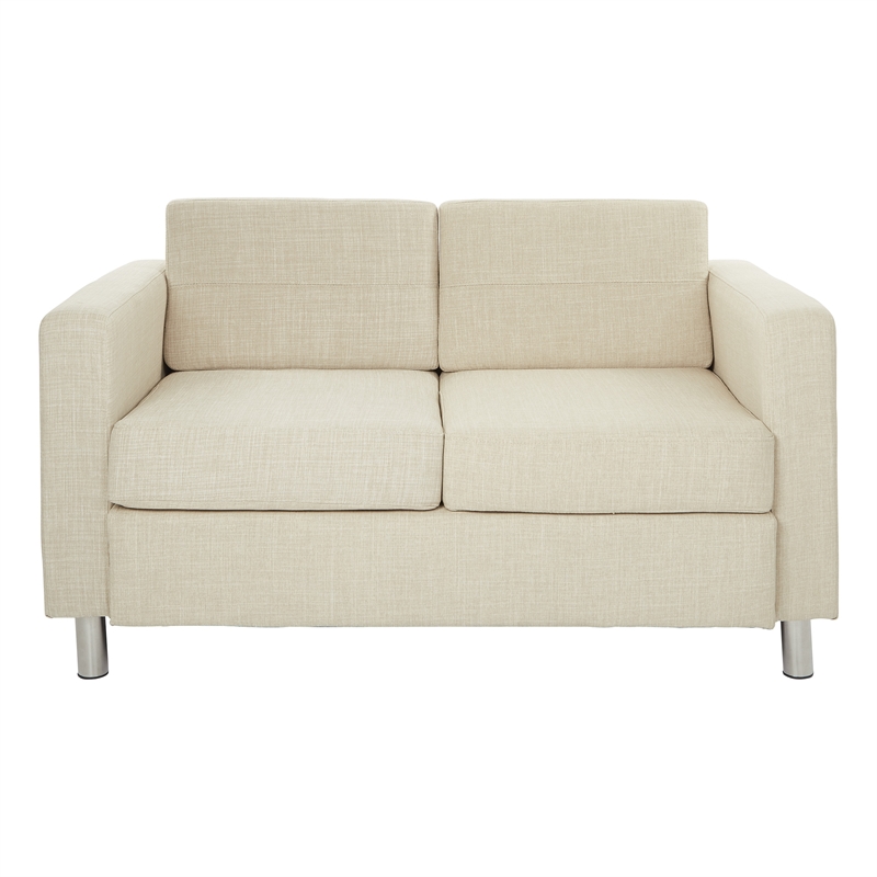 Pacific Loveseat In Cream Fabric With Chrome Colored Legs