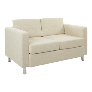 pacific loveseat in cream fabric with chrome colored legs