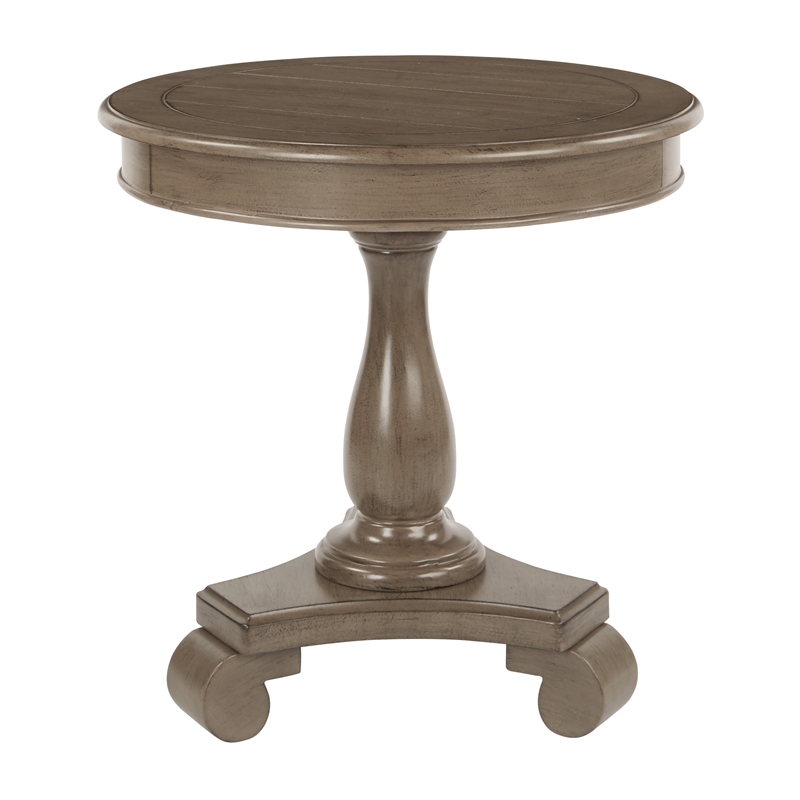 Avalon Hand Painted Round Accent Table in Wood Brown Brushed Java Finish