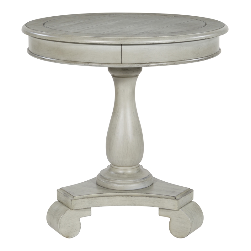 Avalon Hand Painted Round Accent Table in Wood Antique Gray Stone Finish