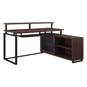 vanmor l shaped desk in engineered wood with storage in woodgrain brown finish