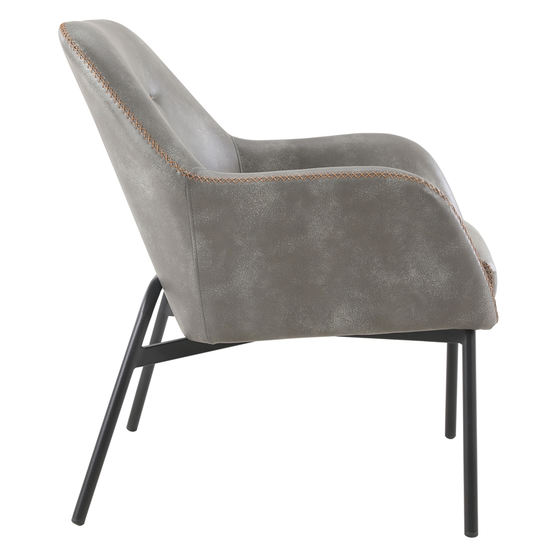 Brooks Accent Chair in Gray Faux Leather with Gold Stitch and Black Legs