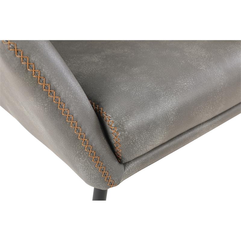 Brooks Accent Chair in Gray Faux Leather with Gold Stitch and Black Legs
