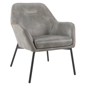 brooks accent chair in gray faux leather with gold stitch and black legs