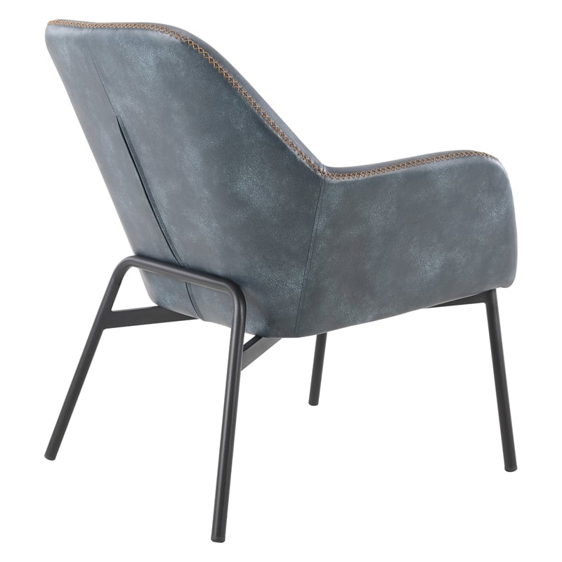 Brooks Accent Chair in Navy Faux Leather with Gold Stitch and Black Legs