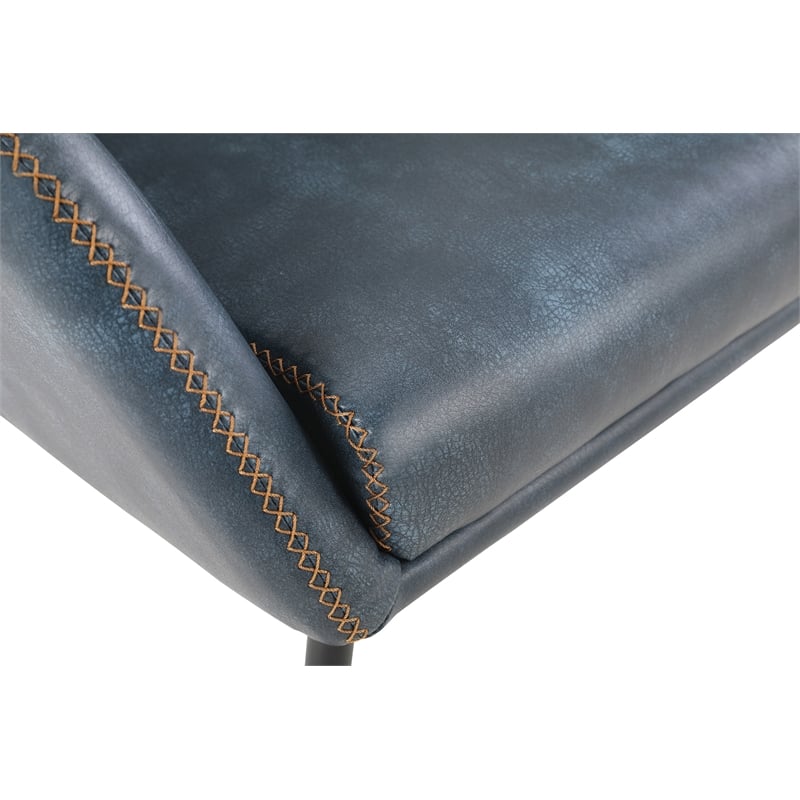 Brooks Accent Chair in Navy Faux Leather with Gold Stitch and Black Legs