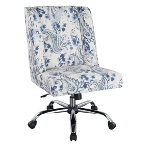 westgrove managers chair in blue paisley fabric with chrome base