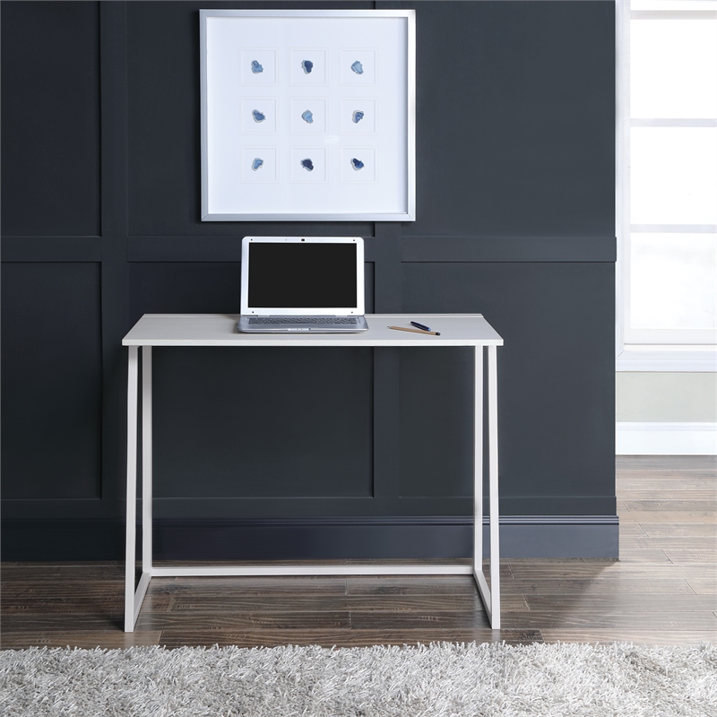 Contempo Toolless Folding Desk in White Oak Engineered Wood Top