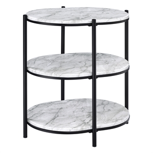 renton 3-tier oval engineered wood table with white shelves and black frame