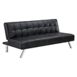 Sawyer Futon in Black Faux Leather with Stainless Steel Legs