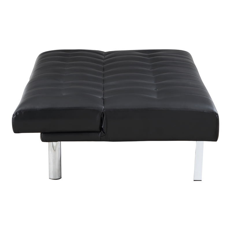 Sawyer Futon in Black Faux Leather with Stainless Steel Legs