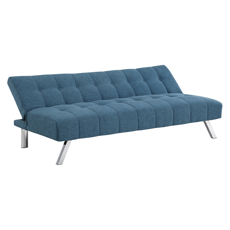 Sawyer Futon in Blue Fabric with Stainless Steel Legs