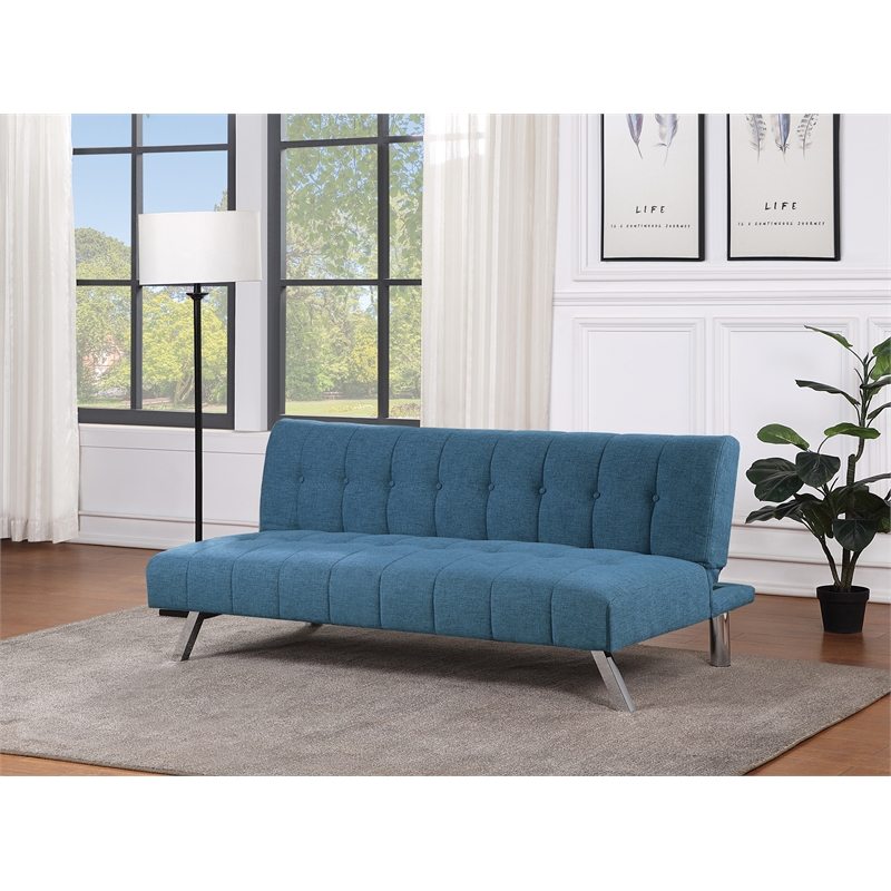 Sawyer Futon in Blue Fabric with Stainless Steel Legs