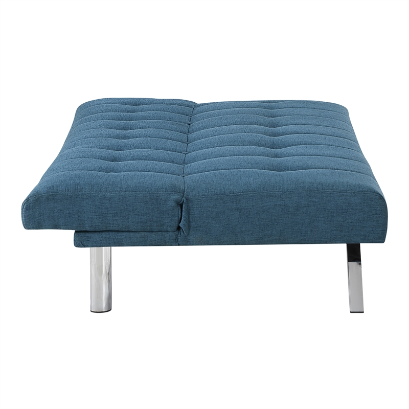 Sawyer Futon in Blue Fabric with Stainless Steel Legs