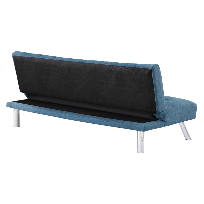 Sawyer Futon in Blue Fabric with Stainless Steel Legs