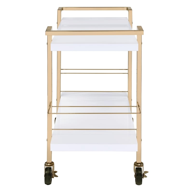 Alios Serving Cart in White Metal and Gold Frame