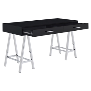 vivid desk with 2 drawers in black engineered wood top and chrome base