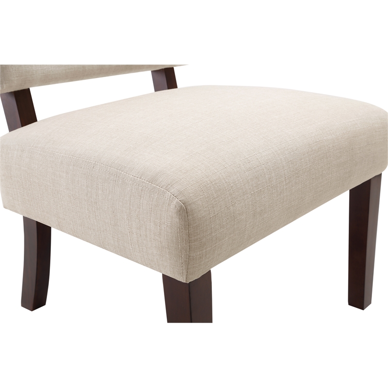 Jasmine Accent Chair in Cream Fabric with solid wood legs