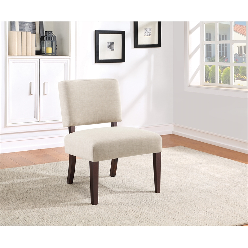 Jasmine Accent Chair in Cream Fabric with solid wood legs